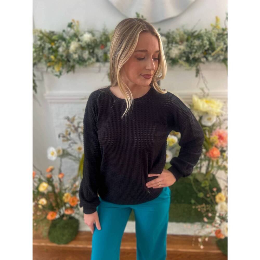 NEW HEIMISH USA sutton waffle knit top in black